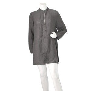 Eileen Fisher Linen Cotton Aisan Style Tunic Jacket Lightweight Pockets Grey